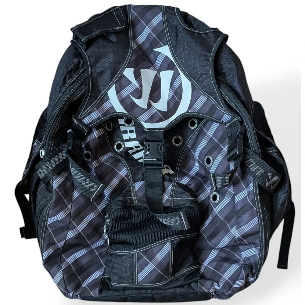 Warrior Lacrosse Jet Pack Backpack Black Grey Plaid Gear Bag XL‎ Multi Pocket
